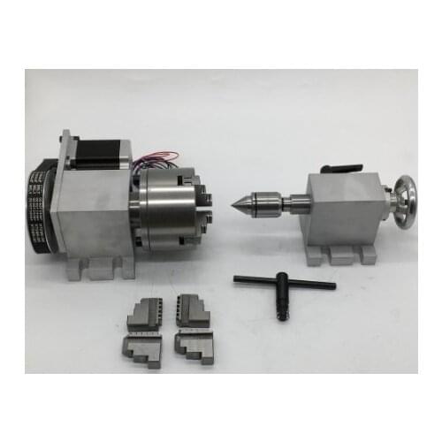 4 Axis Rotation A Axis Extend Rotary 4 Jaw 100mm K12-100 Chuck & Nema23 Motor & MT2 Tailstock for Wood Metal Plastic CNC Milling