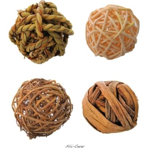 4Pcs Natural Small Animal Activity Chew Toys Rabbits Bird Parrot Play Rattan Balls For Rabbits Guinea Pigs Gerbils
