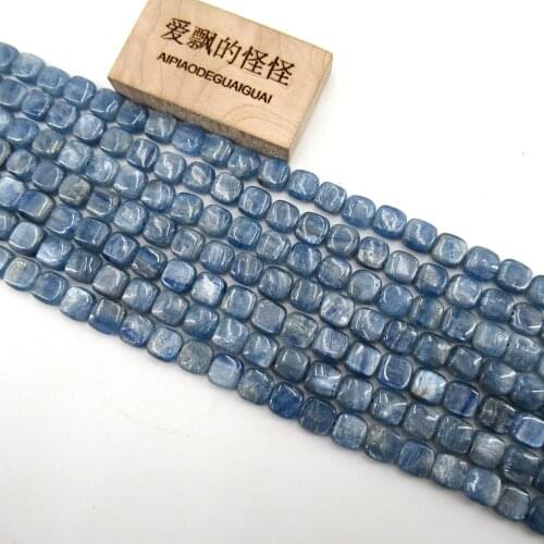 APDGG 8MM Natural Blue Kyanite Quartz Square Nugget Gemstone Loose Beads 16" Strand Jewelry Making DIY