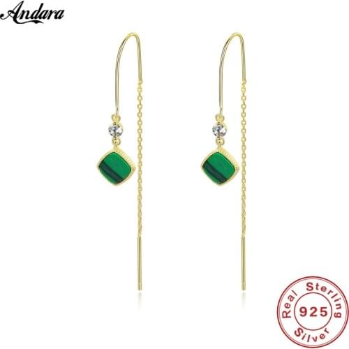 Authentic 925 Sterling Silver Natural Green Earrings Unique Design Long Earrings for Women