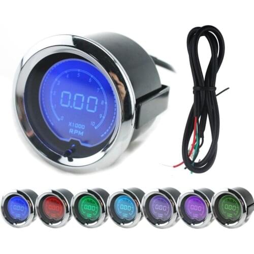 Car 2'' 52mm 7 Colors Backlight Digital Tachometer RPM Gauge Meter