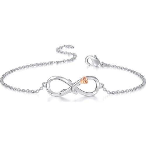 Infinite Rose Charm Bracelets For Women Christmas Gift Double Color Plated Heart Flower Bangle Jewellry Hand Chain Jewelry H025