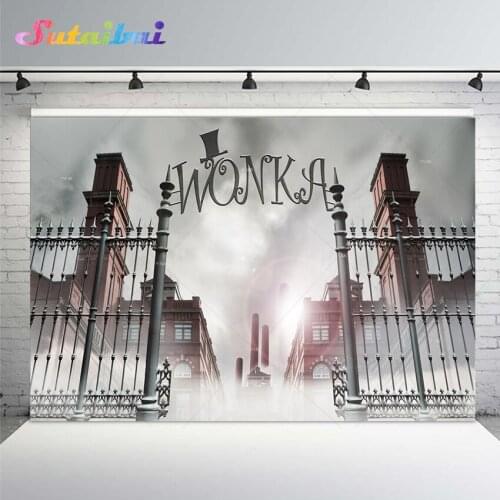 Wonka Candy Land Photography Backdrop Chocolate Factory Steel Gate Entrance Background Photographic Child Birthday Party Banner