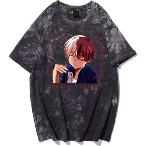 Hot Anime Todoroki Shoto Tie Dye T-shirt Japan Anime My Hero Academia Print Casual Summer T-shirt