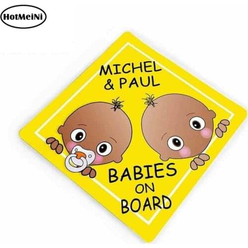 HotMeiNi 13cm x 12cm Car Sticker Custom Baby Boys on Board Car Sign Twins Yellow Warning Car Bumper Window Sticker Graphics