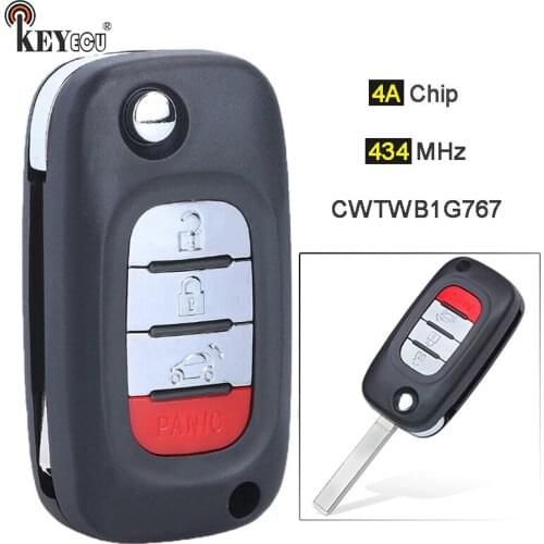 KEYECU 433MHz 4A Chip FCC ID: CWTWB1G767 4 Button Flip Remote Key Remote Car Key Fob for Smart Forfour Smart Fortwo 2015-2017
