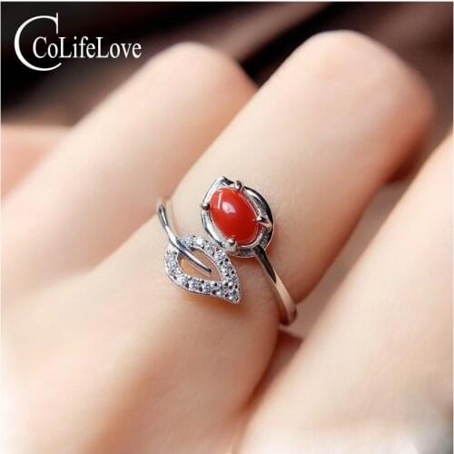 CoLife Jewelry 925 Silver Red Coral Ring for Daily Wear 4*6mm Natural Precious Coral Silver Ring Fashion Silver Ring