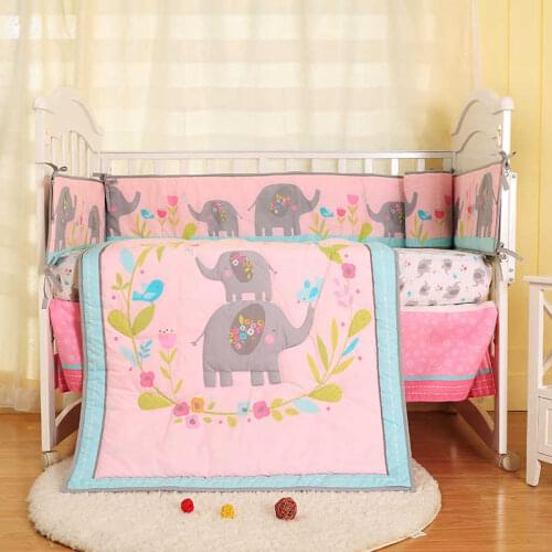 Baby Girl Bedroom Bedding Set Pink Cotton Quilt Bumpers in the Crib Elephant Style Mattress Cover Bed Skirt