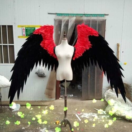 Cosplay black and red big angel feather wing model show shooting prop party real goose feather wing for Halloween