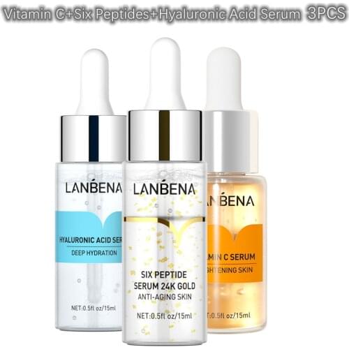 LANBENA Vitamin C+Six Peptides+Hyaluronic Acid Serum Whitening Anti-Aging MoisturizingSkinCareEssenceBioaquaForFaceSkinCare 3PCS