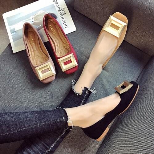 Large size women single shoes square toe flock metal decoration slip on loafers casual shallow lazy moccasins solid ballet flats