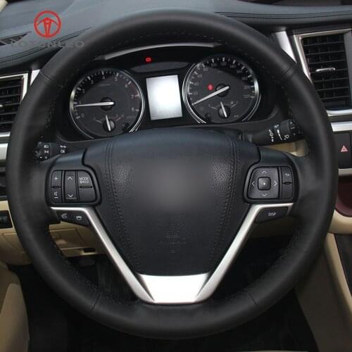 LQTENLEO Black Genuine Leather DIY Hand-stitched Car Steering Wheel Cover for Toyota Highlander 2014-2019 Sienna 2015-2019