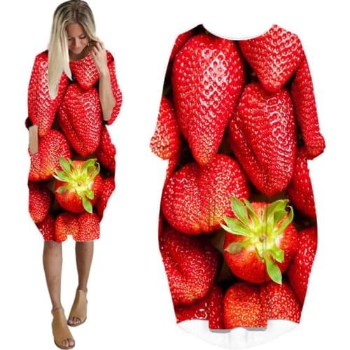 Fashion Dress Spring Fruit Strawberry Dress Harajuku Women Dress Long-sleeve 3D Print Dresses for Women Mommy and Me Dress