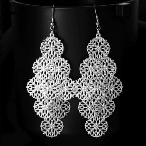 SHUANGR Fashion Bohemia Jewelry Water drop Long Earrings Women Gold Color 2 Colors Hollow Pendant Dangle Earrings brincos