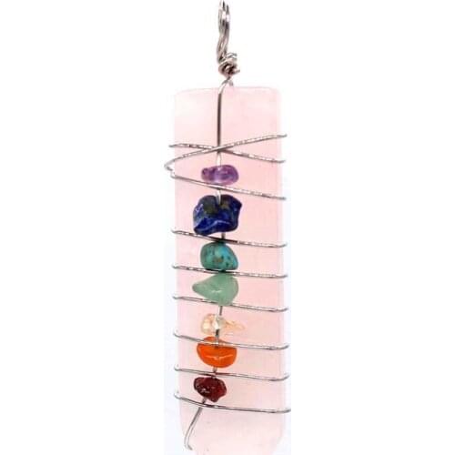 Trendy-beads Silver Plated Wire Wrap Sword Shape Natural Rose Pink Quartz Pendant Chakra Balancing Jewelry