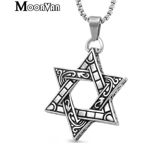 Moorvan Jewelry Star of David Pendant Necklace Boy Man Antique Acient Tribe Stainless Steel Hexagram Mens Stars Necklaces VP367