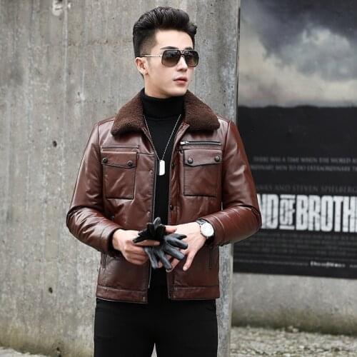 Genuine Leather Jacket Men 2020 Real Cow Leather Coats Mens Slim Jacket Duck Down Coat Winter Jaqueta De Couro YY511