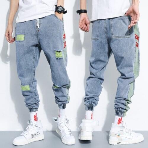 2020 Mens Ripped Jeans for men Casual Blue Skinny slim Fit Denim Pants Biker Hip Hop Elastic hem Jeans Denim Pants