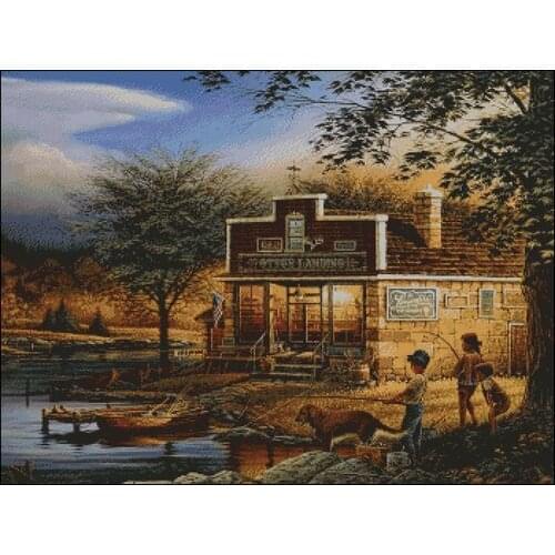 Top Quality Mixed Stitch Kid fishing, lake house Embroidery Needlework 14CT Unprinted Cross Stitch Kits Art DIY Handmade Decor