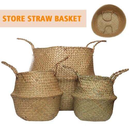 Natural Grass Foldable Seagrass Belly Basket Plant Pot Storage Basket Laundry Bag Garden Decor Flower Storage Home Pot