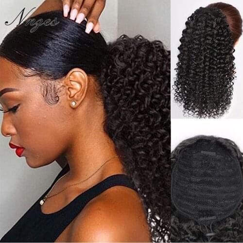NNZES 12inches Short Afro Curly Hair Extension Synthetic Clip in Pony Tail African Hair Extension for Black Women