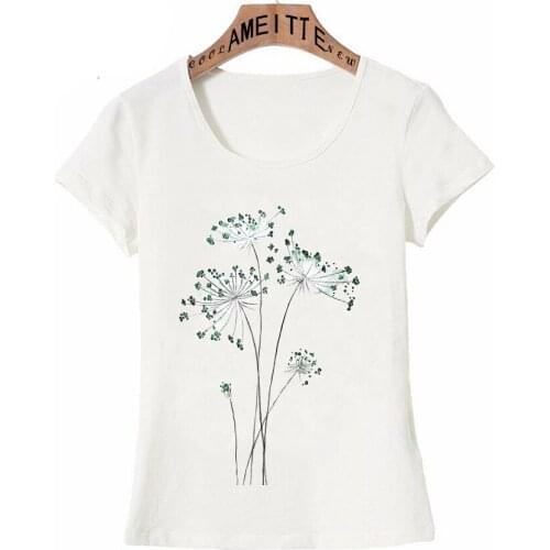 Abstract Green Queen Annes Lace Flowers Print T-Shirt White Fashion Women Short Sleeve Mujer Casual Tops Cute Girl Tee shirt
