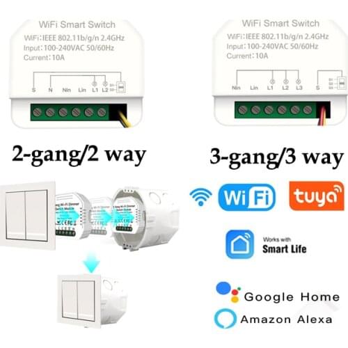 NEW Tuya Smart 2 gang 3 Way Switch Wifi Wireless Wall Switch Refit Module 10A App Control Timing Work With Alexa Echo Smart Life