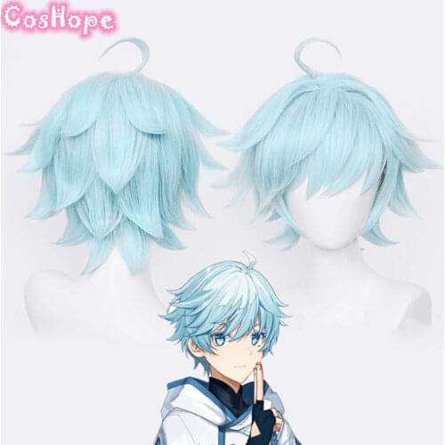 Genshin Impact Chongyun Cosplay Unisex 30cm Ice Blue Wig Cosplay Anime Cosplay Wigs Heat Resistant Synthetic Wigs Halloween