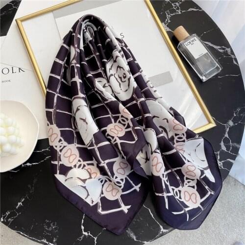 New Summer Plaid Floral Scarf for Women Bandana Neck Hairband Square Silk Scarves Elegant Lady Kerchief Foulard Shawl Wrap