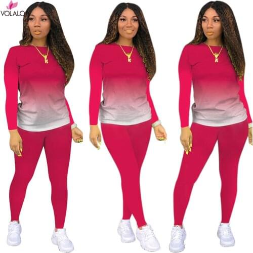 Casual Tracksuit Women 2 Piece Set Gradient Long Sleeve Sweatshirt High Waist Pants Leggings Fashion Lounge Wear Outfits