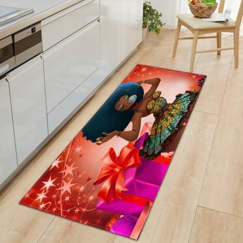 African woman Christmas Rug Kitchen Mat Bedroom Entrance Doormat Home Hallway Floor Living Room Carpet Bathroom Anti-Slip Rug