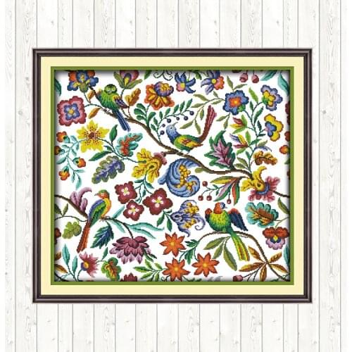 DIY Needlework,DMC Cross Stitch Kits,14ct 11ct,Birds and Flowers Patterns Printed on Canvas,counted Fabric,set for Embroidery