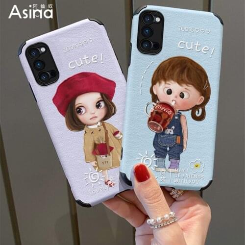 ASINA Imitation Lambskin Case For OPPO Reno 2 3 4 5 Pro Cute Cartoon Silicone Cover Bumper For Realme X7 Find X3 X2 Pro Fundas
