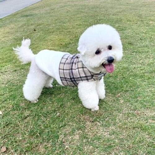 Warm Adjustable Dog Clothes Autumn Winter Plaid Cotton Pet Vest with Traction Ring Fleeces Puppy Cat Jacket for Small Medium Dog