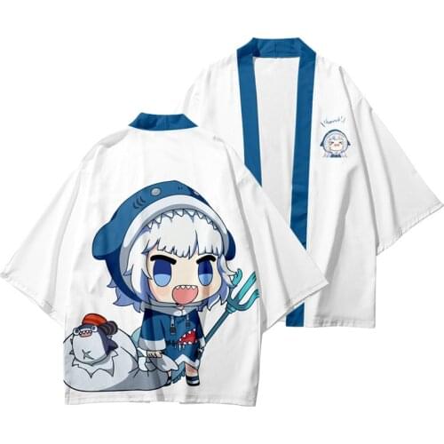 VTuber Gawr gura Japanese Kimono Haori Hololive Cosplay Yukata Women/Men Fashion Summer Casual Cool Short Sleeve Streetwear