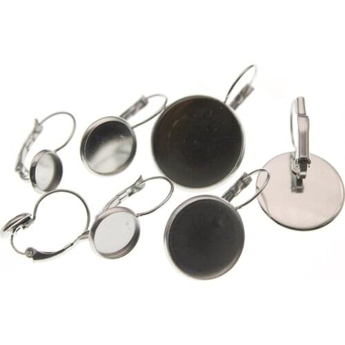 10pcs 316L Stainless Steel French Lever Blank Earrings Hook Clasp Setting,Fit 6 8 10 12 14 16 18 20mm Cabochons Ear Wire Jewelry