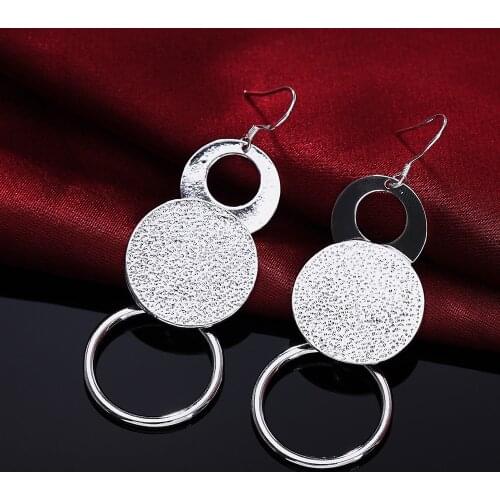 New Hot sale 925 Sterling Silver earrings for Fashion Woman Retro Frosted circle drop earrings party Jewelry Gifts