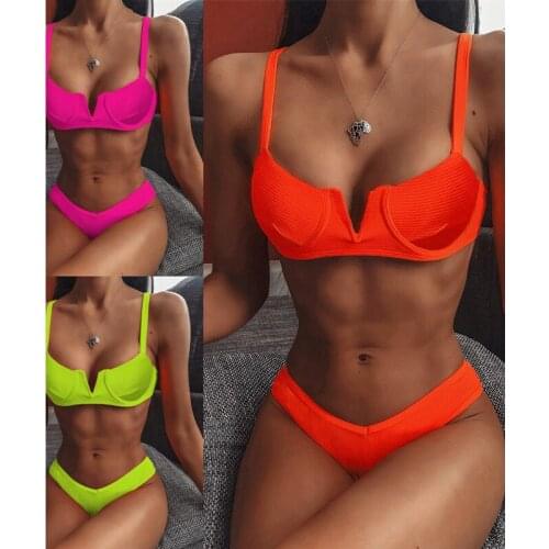 2021 Summer Sexy Orange Bikini Push Up Swimwear High Waisted Bathing Suits Swimming Suit For Women Two Piece Swimsuit Bikinis
