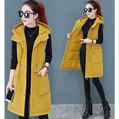 LISYRHJH Womens hooded vest for 2020 autumn winter new mid-length drawstring slim-fit thick coat down cotton vests