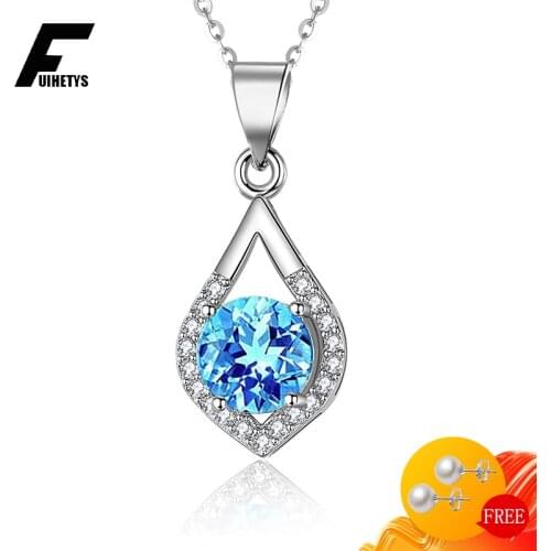 BaliJelry Necklace 925 Silver Jewelry Water Drop Shape Sapphire Gemstone Pendant Accessories for Women Wedding Engagement Party