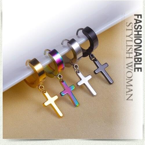 1 PC New Fashion 4 Colors Unisex Women Drop Earrings Cross Upper Ear Cartilage Earring For Men Couple Dangle Earring