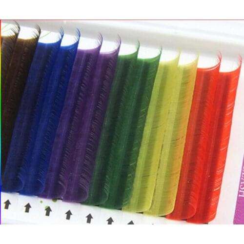 12Rows/Set 6Colors Natural False Eyelash Extension Mixed Rainbow 0.1mm Colorful Makeup Tools