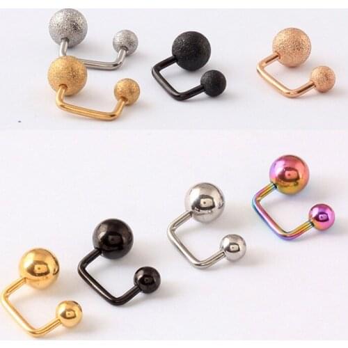 2 pieces Titanium Steel U-shaped Double Ball Screw Men Women Ear stud Earrings pierced