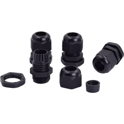20pcs PG11 Waterproof Cable Gland Connector Plastic Adjustable M18 Thread Nylon Cable Gland With Locknut For 5-10mm Black Grey