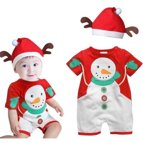2018 Christmas Baby Boys Romper Snowman Deer Caps X'mas Baby Gift X'max Costumes Jumpsuits Shortall Outfits