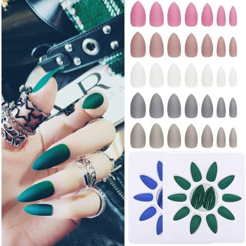 24Pcs Pure Colour Matte False Nail Full Cover ABS Pointed Sharp Artificial Nail Extension Manicure Art Press On Fake Nail Beauty