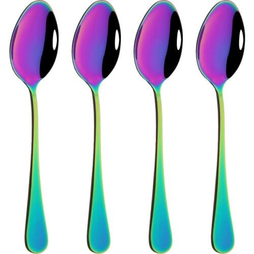 4Pcs Mirror Dinnerware Set Stainless Steel Flatware Cutlery Rainbow Set Kitchen Dinner Spoon Silverware Kitchen Tableware Set