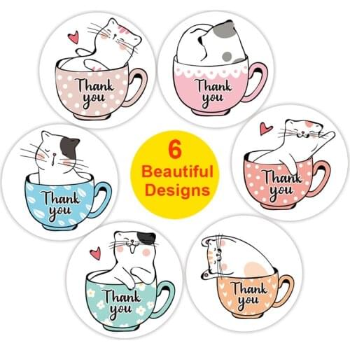 500Pcs Thank You Stickers Round Cute Cat Seal Label Adhesive Label Sticker for Gift Decor 6 Designs Stationery Sticker