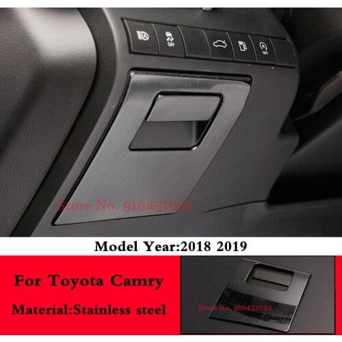 Car Driver Side Storage Box Switch Panel Trims For Toyota Camry 2018 2019 2020 70 V70 Xv70 Trd Stainless Steel Accessories 2pcs