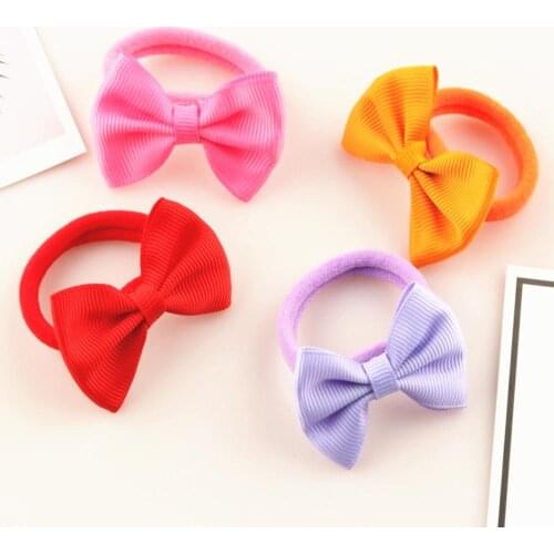 2pcs/lot Mini Grosgrain Ribbon Hair Bows Girls Elastic Nylon Hair Rings Daily School Hairband Girls Headband Hair Accessories